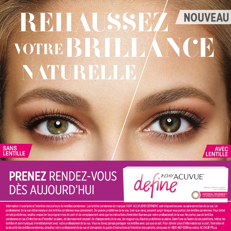 Nouvelle lentille Acuvue Define Clinique opto Bélanger